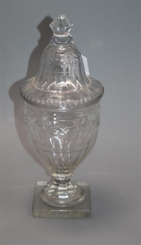 A Regency glass sweetmeat vase and cover overall height 29cm